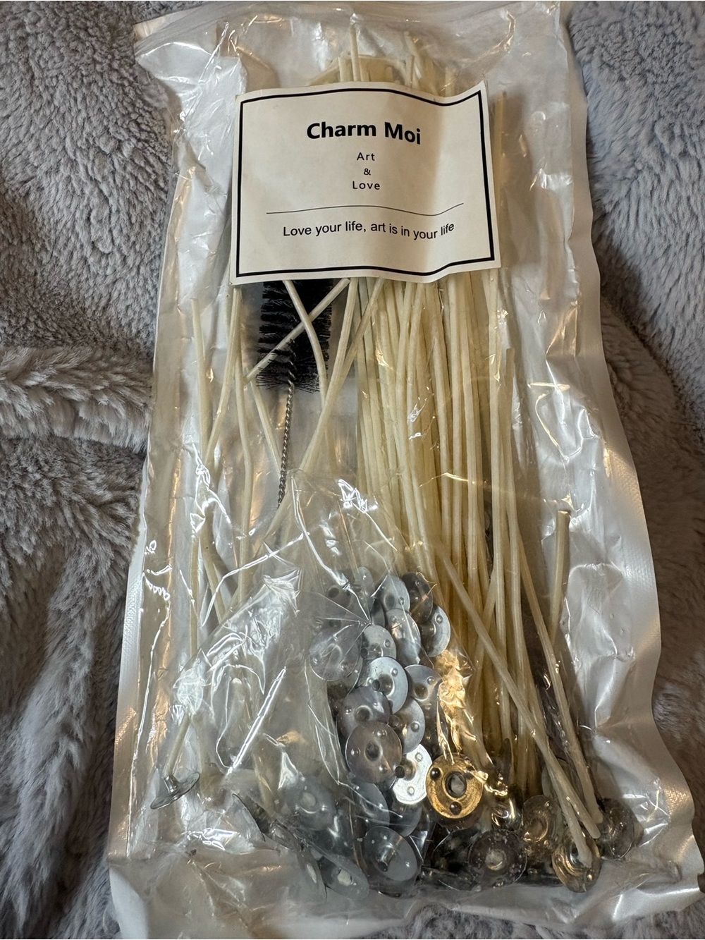 Charm Moi Candle Wicks Pack with Cleaning Brush - White